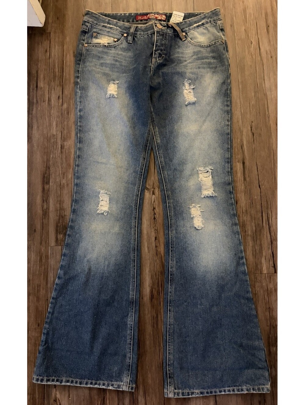 Vintage Y2K Mudd Low Rise Flare Jeans Distressed Blue Sz 30